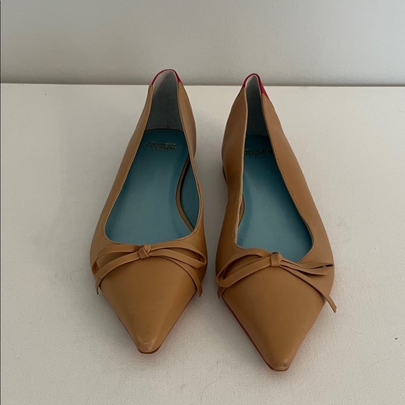 Frances Valentine Paige Soft Calf Leather in Camel with Red Strip and Bow